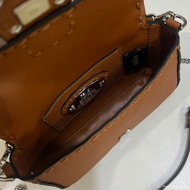 Cheap Mini Selleria In Fendi Cuoio Brown Romano Bag Baguette Leather 0727